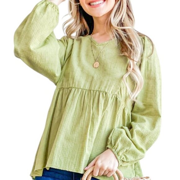 Green Spring Textured V-Neck Blouse - Picture 2 of 7